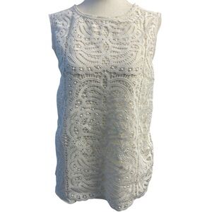 15. Kate Spade Sleeveless Lace Blouse Size S Raw Hem Detail Ecru Embroidered